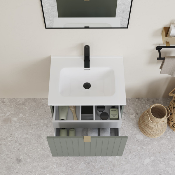 Изображение товара Тумба с умывальником Lauter Melisa 60 + Alton 61 (серо-зеленый п/мат, три ручки в комплекте)