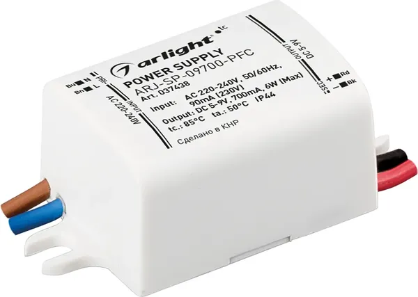 Изображение товара Блок питания для светильника Arlight ARJ-SP-09700-PFC 6W 5-9V 700mA / 037438