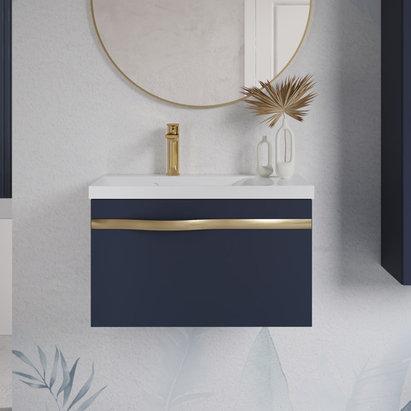 Изображение товара Тумба с умывальником Lauter Eva 69 (гранатовый п/мат/матовая золотая сталь/искусственный мрамор)