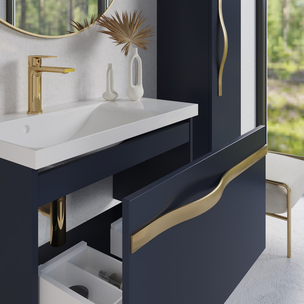 Изображение товара Тумба с умывальником Lauter Eva 69 (гранатовый п/мат/матовая золотая сталь/искусственный мрамор)