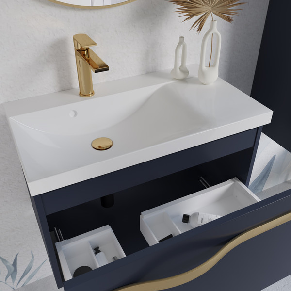 Изображение товара Тумба с умывальником Lauter Eva 69 (гранатовый п/мат/матовая золотая сталь/искусственный мрамор)