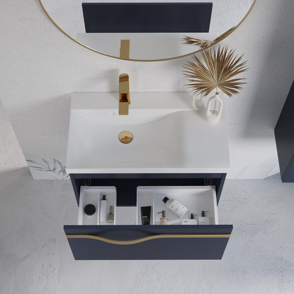 Изображение товара Тумба с умывальником Lauter Eva 69 (гранатовый п/мат/матовая золотая сталь/искусственный мрамор)