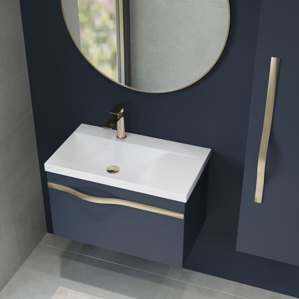 Изображение товара Тумба с умывальником Lauter Eva 69 (гранатовый п/мат/матовая золотая сталь/искусственный мрамор)