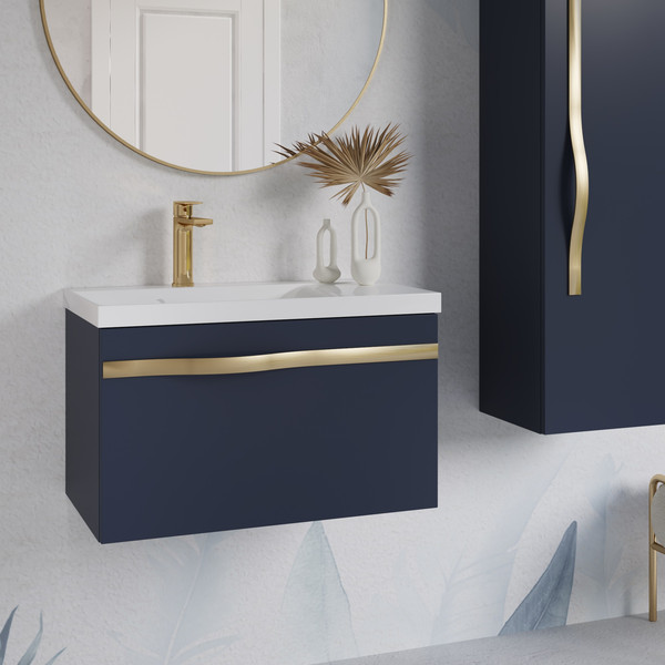 Изображение товара Тумба с умывальником Lauter Eva 69 (гранатовый п/мат/матовая золотая сталь/искусственный мрамор)