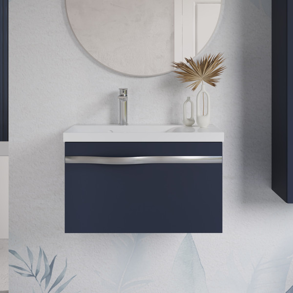 Изображение товара Тумба с умывальником Lauter Eva 69 (гранатовый п/мат/матовая сталь/искусственный мрамор)