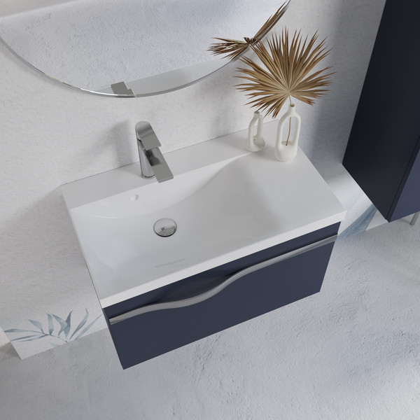 Изображение товара Тумба с умывальником Lauter Eva 69 (гранатовый п/мат/матовая сталь/искусственный мрамор)