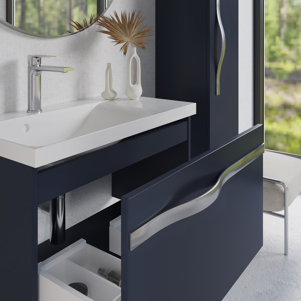 Изображение товара Тумба с умывальником Lauter Eva 69 (гранатовый п/мат/матовая сталь/искусственный мрамор)