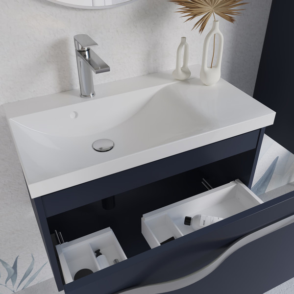 Изображение товара Тумба с умывальником Lauter Eva 69 (гранатовый п/мат/матовая сталь/искусственный мрамор)