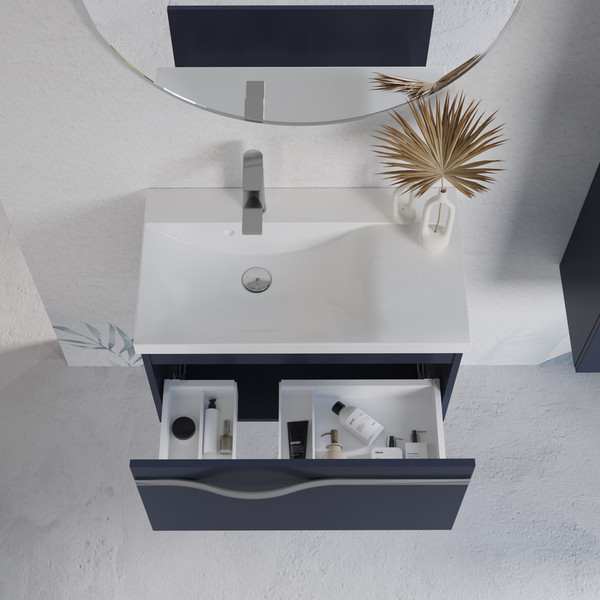 Изображение товара Тумба с умывальником Lauter Eva 69 (гранатовый п/мат/матовая сталь/искусственный мрамор)