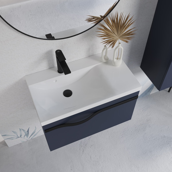 Изображение товара Тумба с умывальником Lauter Eva 69 (гранатовый п/мат/матовая черная сталь/искусственный мрамор)