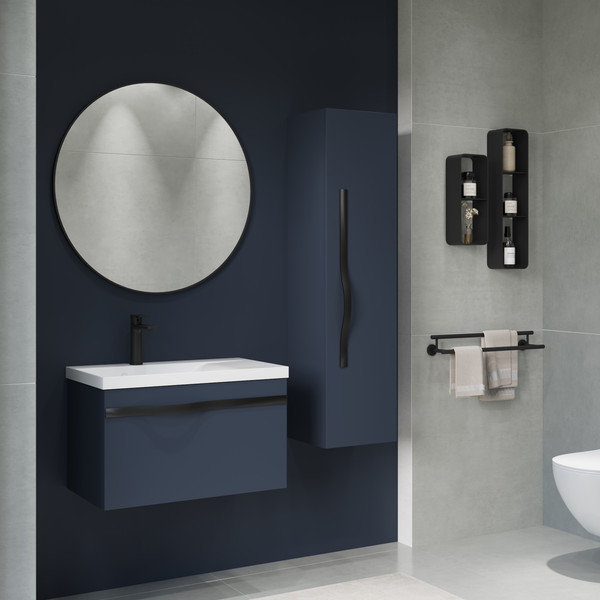 Изображение товара Тумба с умывальником Lauter Eva 69 (гранатовый п/мат/матовая черная сталь/искусственный мрамор)