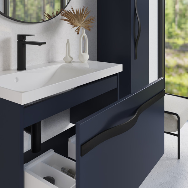 Изображение товара Тумба с умывальником Lauter Eva 69 (гранатовый п/мат/матовая черная сталь/искусственный мрамор)