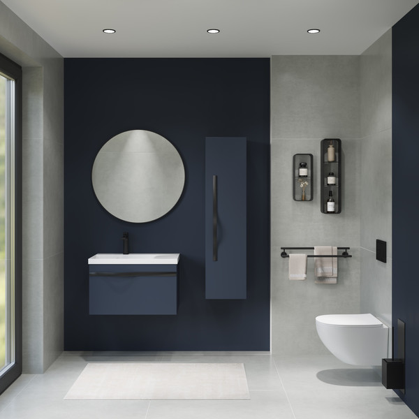 Изображение товара Тумба с умывальником Lauter Eva 69 (гранатовый п/мат/матовая черная сталь/искусственный мрамор)