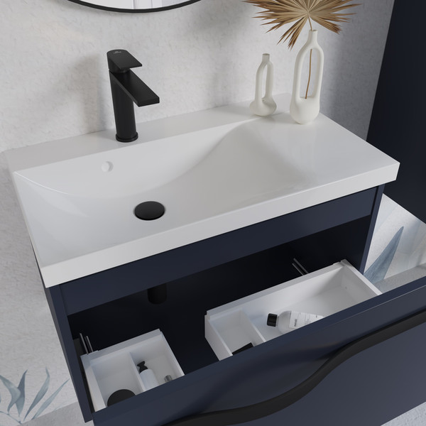 Изображение товара Тумба с умывальником Lauter Eva 69 (гранатовый п/мат/матовая черная сталь/искусственный мрамор)