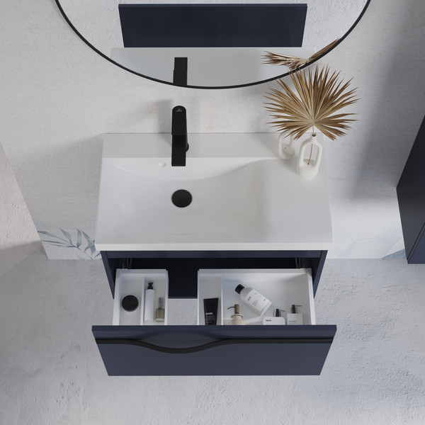 Изображение товара Тумба с умывальником Lauter Eva 69 (гранатовый п/мат/матовая черная сталь/искусственный мрамор)