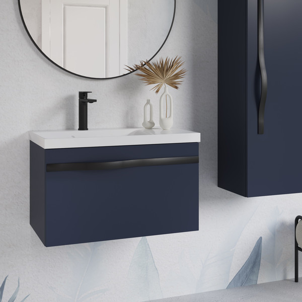 Изображение товара Тумба с умывальником Lauter Eva 69 (гранатовый п/мат/матовая черная сталь/искусственный мрамор)