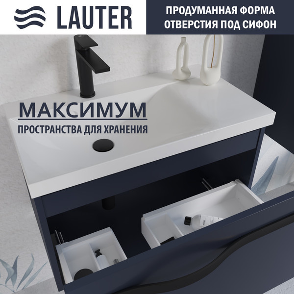 Изображение товара Тумба с умывальником Lauter Eva 69 (гранатовый п/мат/матовая черная сталь/искусственный мрамор)