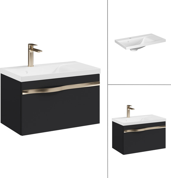 Изображение товара Тумба с умывальником Lauter Eva 69 (черный матовый/матовая золотая сталь/искусственный мрамор)