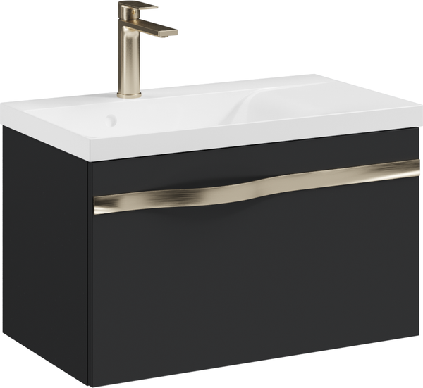 Изображение товара Тумба с умывальником Lauter Eva 69 (черный матовый/матовая золотая сталь/искусственный мрамор)