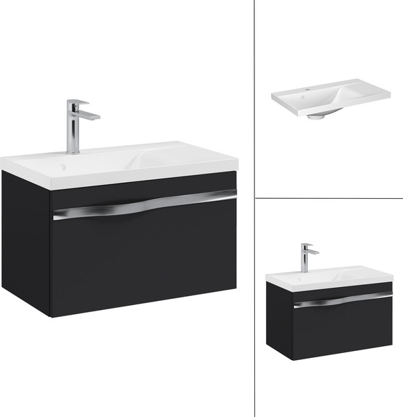 Изображение товара Тумба с умывальником Lauter Eva 69 (черный матовый/матовая сталь/искусственный мрамор)
