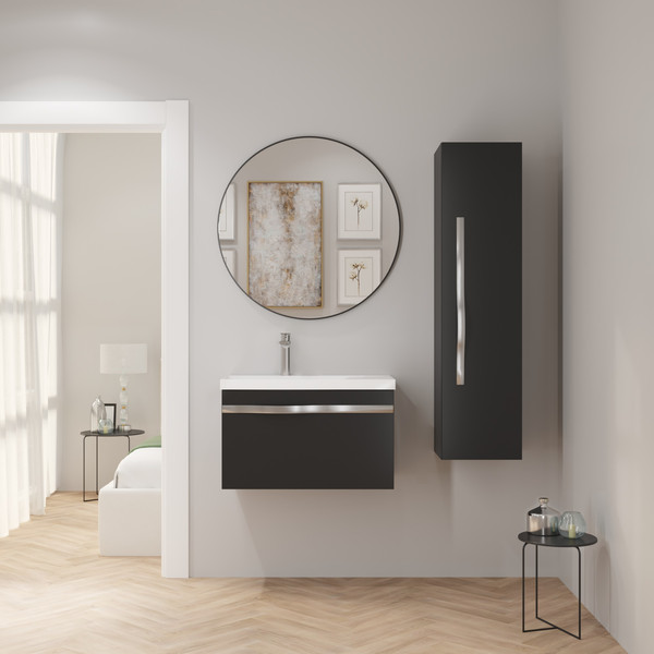 Изображение товара Тумба с умывальником Lauter Eva 69 (черный матовый/матовая сталь/искусственный мрамор)
