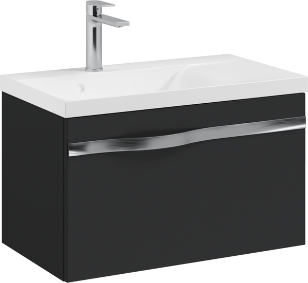 Изображение товара Тумба с умывальником Lauter Eva 69 (черный матовый/матовая сталь/искусственный мрамор)