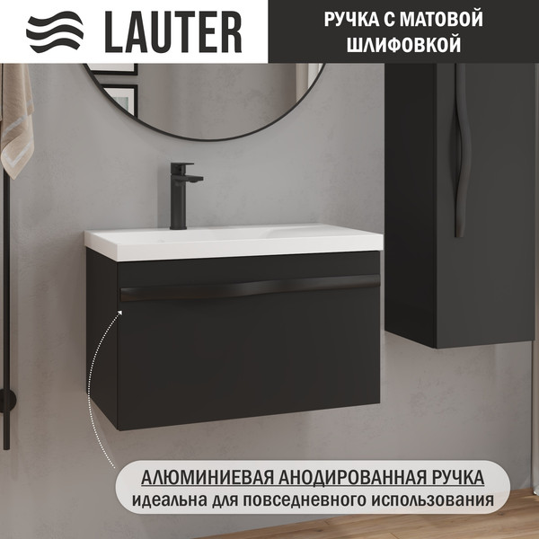 Изображение товара Тумба с умывальником Lauter Eva 69 (черный матовый/матовая черная сталь/искусственный мрамор)