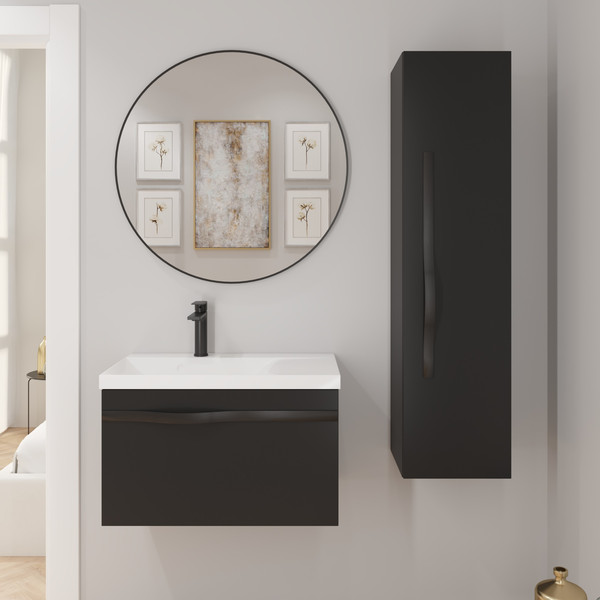 Изображение товара Тумба с умывальником Lauter Eva 69 (черный матовый/матовая черная сталь/искусственный мрамор)