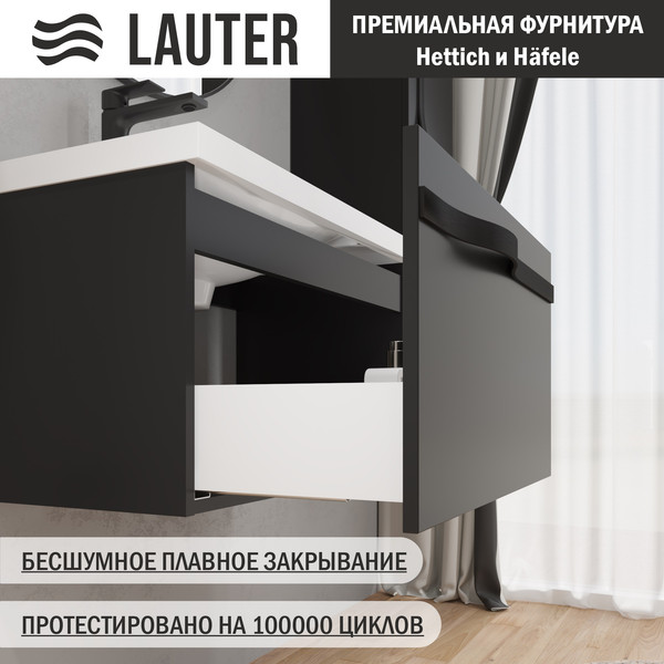 Изображение товара Тумба с умывальником Lauter Eva 69 (черный матовый/матовая черная сталь/искусственный мрамор)