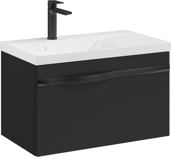 Изображение товара Тумба с умывальником Lauter Eva 69 (черный матовый/матовая черная сталь/искусственный мрамор)