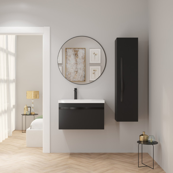 Изображение товара Тумба с умывальником Lauter Eva 69 (черный матовый/матовая черная сталь/искусственный мрамор)