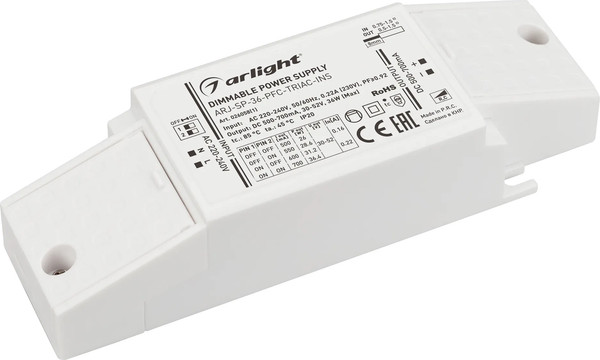 Изображение товара Блок питания для светильника Arlight ARJ-SP-36-PFC-TRIAC-INS 36W 30-52V 0.5-0.7A / 026058(1)