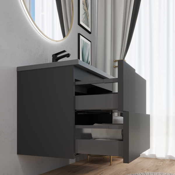 Изображение товара Тумба с умывальником Lauter Nelli 70 (антрацит п/мат/бетон)