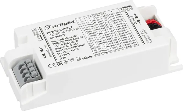 Блок питания для светильника Arlight ARJ-SP-44-PFC-WR 44W 3-45V 0.3-1.05A / 048715 — фото 6