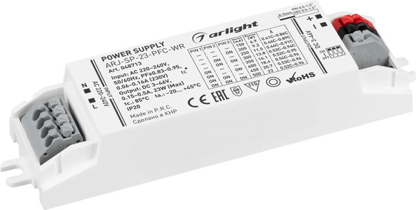 Изображение товара Блок питания для светильника Arlight ARJ-SP-23-PFC-WR 23W 3-46V 0.15-0.5A / 048713