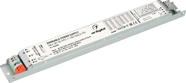 Изображение товара Блок питания для светильника Arlight ARJ-SP-50-PFC-1-10V-DALI2-PD 50W 9-58V 0.7-1.4A / 036288