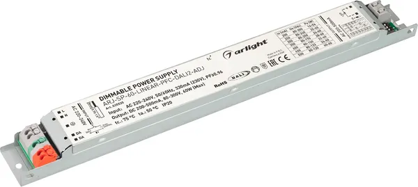 Блок питания для светильника Arlight ARJ-SP-60-LINEAR-PFC-DALI2-ADJ 60W 80-300V 0.2-0.5A / 035535 — фото 4