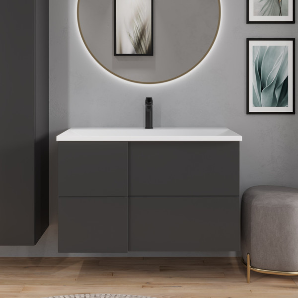 Изображение товара Тумба с умывальником Lauter Nelli 90 (антрацит п/мат/бело-серый)