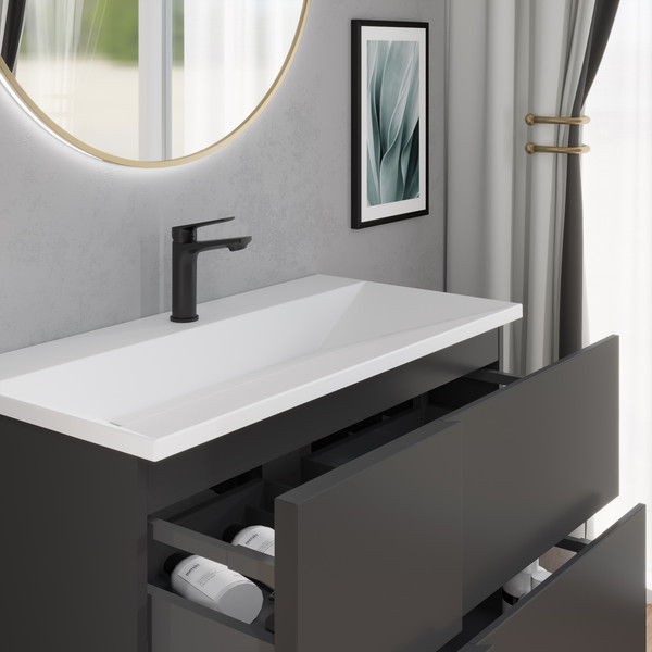 Изображение товара Тумба с умывальником Lauter Nelli 90 (антрацит п/мат/бело-серый)