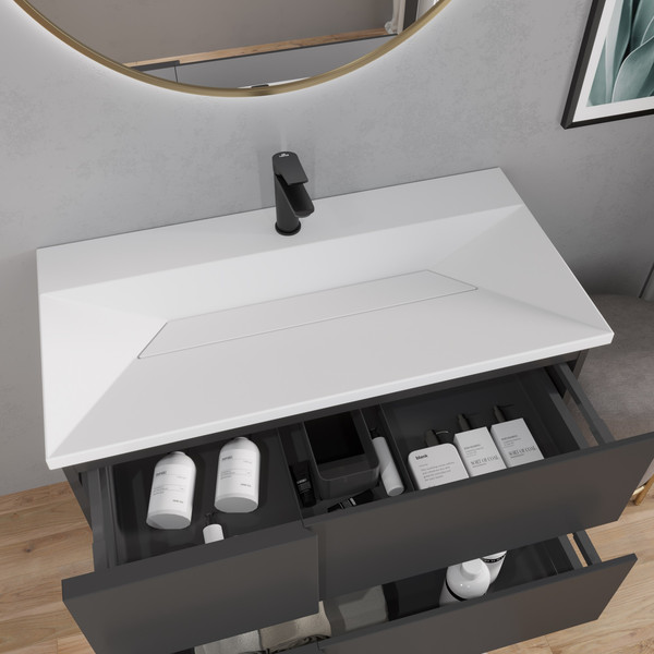 Изображение товара Тумба с умывальником Lauter Nelli 90 (антрацит п/мат/бело-серый)
