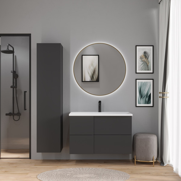 Изображение товара Тумба с умывальником Lauter Nelli 90 (антрацит п/мат/бело-серый)