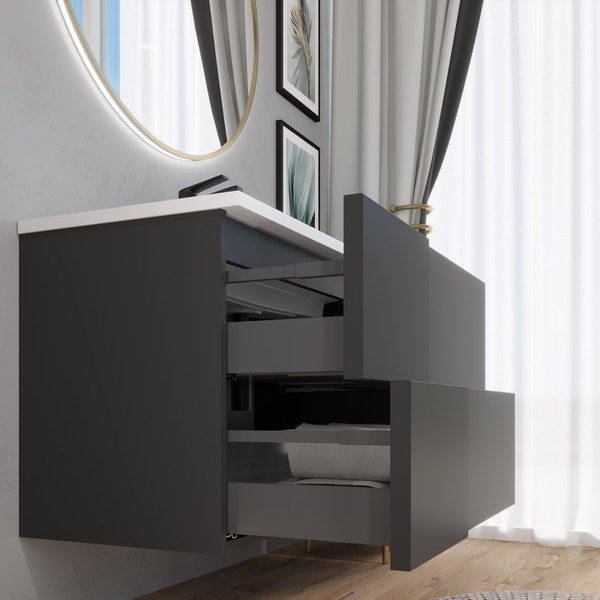 Изображение товара Тумба с умывальником Lauter Nelli 90 (антрацит п/мат/бело-серый)