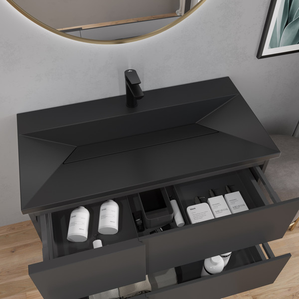 Изображение товара Тумба с умывальником Lauter Nelli 90 (антрацит п/мат/черный)