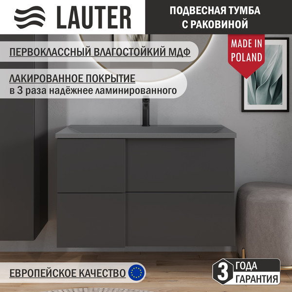 Изображение товара Тумба с умывальником Lauter Nelli 90 (антрацит п/мат/бетон)