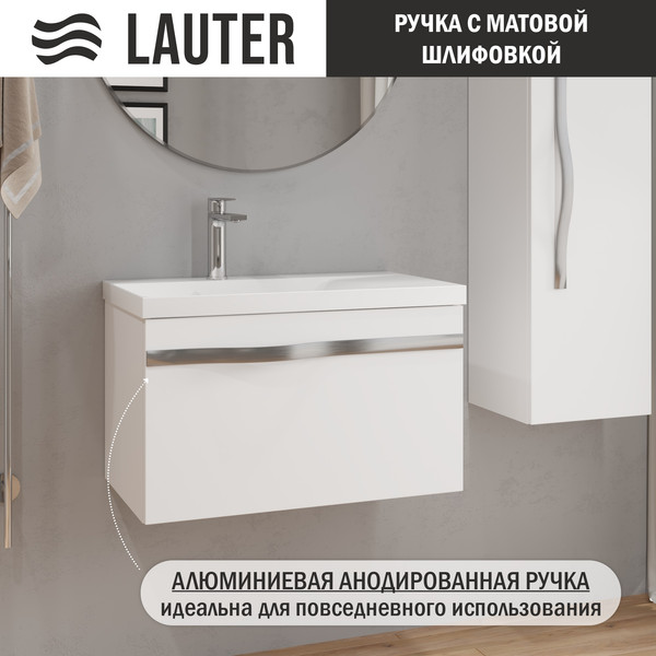 Изображение товара Тумба с умывальником Lauter Eva 69 (белый глянец/матовая сталь/искусственный мрамор)