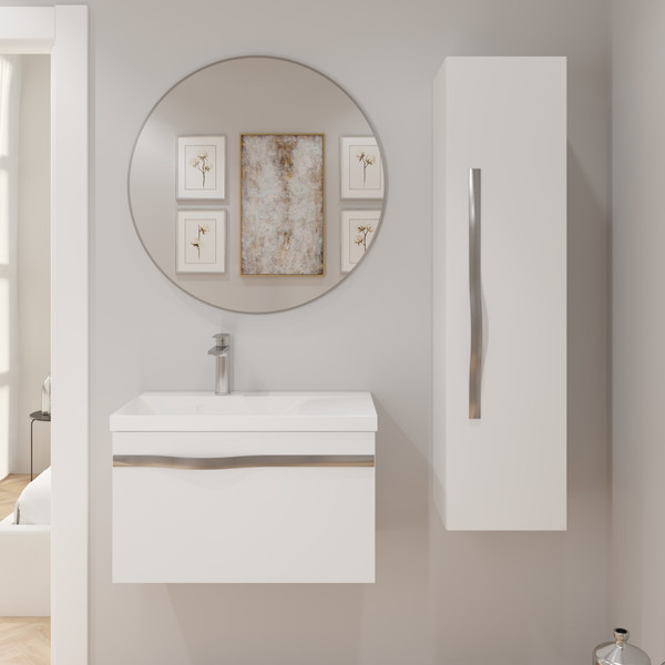 Изображение товара Тумба с умывальником Lauter Eva 69 (белый глянец/матовая сталь/искусственный мрамор)