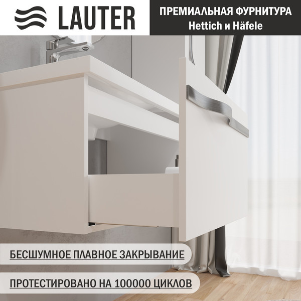 Изображение товара Тумба с умывальником Lauter Eva 69 (белый глянец/матовая сталь/искусственный мрамор)