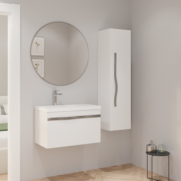 Изображение товара Тумба с умывальником Lauter Eva 69 (белый глянец/матовая сталь/искусственный мрамор)