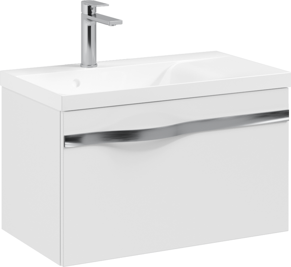 Изображение товара Тумба с умывальником Lauter Eva 69 (белый глянец/матовая сталь/искусственный мрамор)