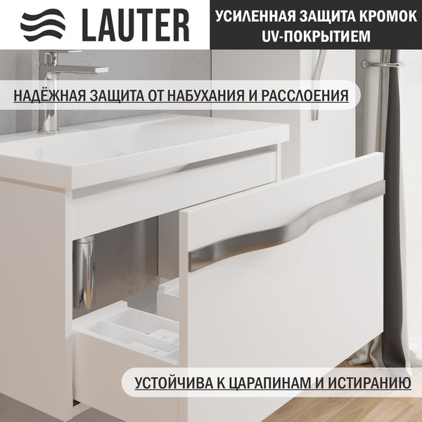 Изображение товара Тумба с умывальником Lauter Eva 69 (белый глянец/матовая сталь/искусственный мрамор)